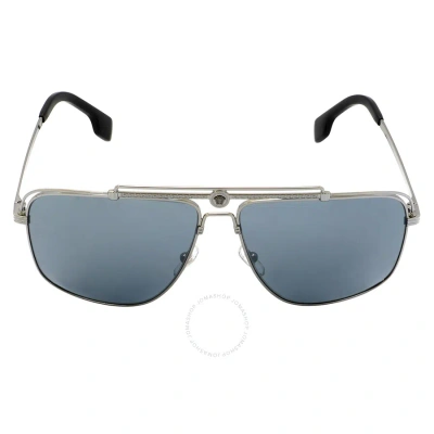 Versace Light Grey Mirror Black Pilot Men's Sunglasses Ve2242 10016g 61 In Black / Grey / Gun Metal / Gunmetal