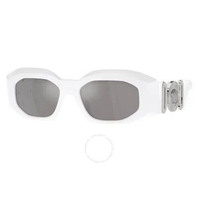 Versace Light Grey Mirror Silver Irregular Men's Sunglasses Ve4425u 314/6g 54 In Gray