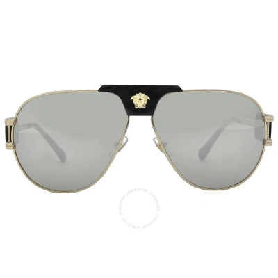 Versace Light Grey Mirror Silver Pilot Men's Sunglasses Ve2252 10026g 63 In Gold / Grey / Silver