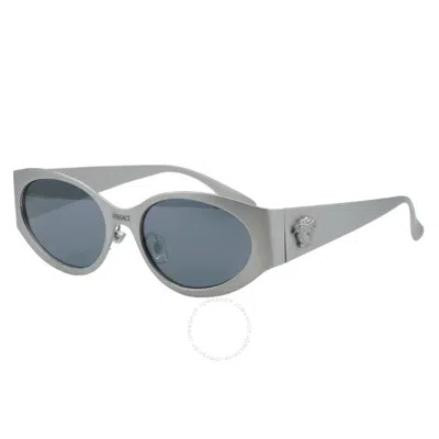 Versace Light Grey Mirrored Black Oval Ladies Sunglasses Ve2263 12666g 56 In Black / Grey / Silver