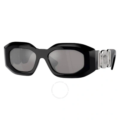 Versace Light Grey Mirrored Silver Irregular Men's Sunglasses Ve4425u 54226g 54 In Black / Grey / Silver