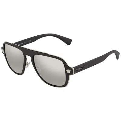 Versace Light Grey Silver Mirror Square Unisex Sunglasses Ve2199 10006g 56
