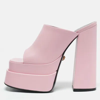 Pre-owned Versace Light Pink Leather Platform Mules Size 37