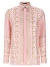 Versace Silk Twill Shirt With Scarf Print In Light Pink