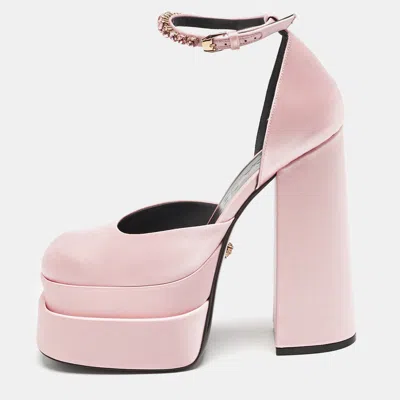 Pre-owned Versace Light Pink Satin Crystal Aevitas Platform Pumps Size 40