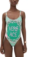 Versace Underwater Barocco Open-back One-piece Swimsuit In Green
