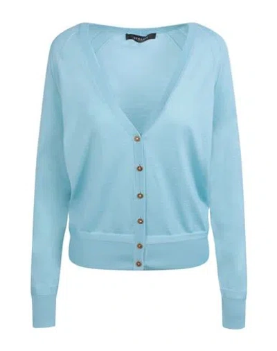 Versace Lightweight Knit Cardigan Woman Cardigan Blue Size 8 Virgin Wool, Cashmere, Silk