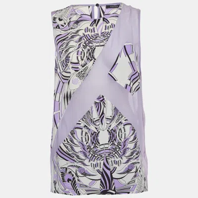Pre-owned Versace Lilac Abstract Print Chiffon And Silk Sleeveless Top L In Purple