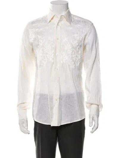 Pre-owned Versace Linen Patterned Dress Shirt In White