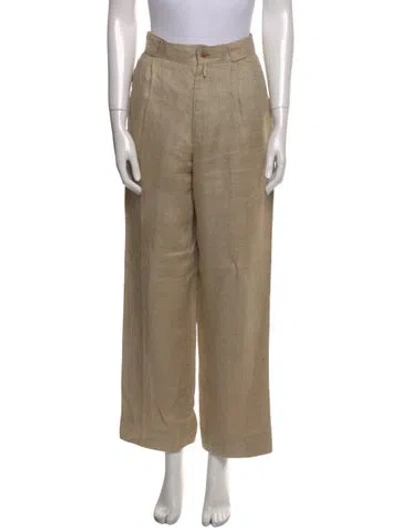 Pre-owned Versace Linen Wide Leg Pants In Neutral