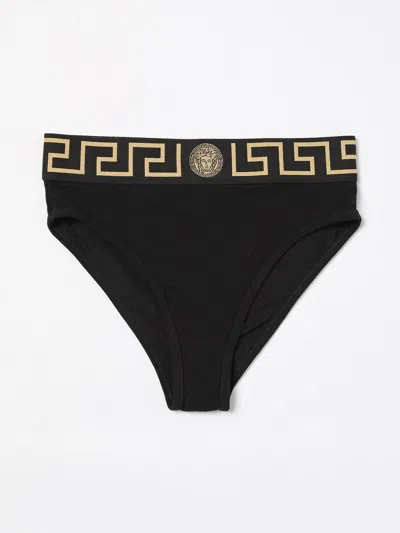 Versace Stretch Cotton Briefs With Logoed Elastic Band In Black