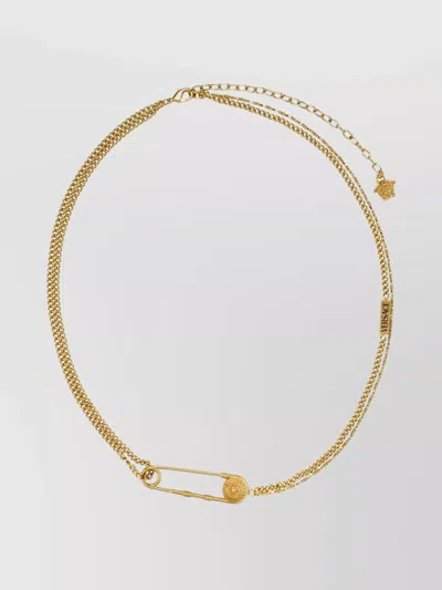 Versace Link Chain Safety Pin Necklaces In Gold