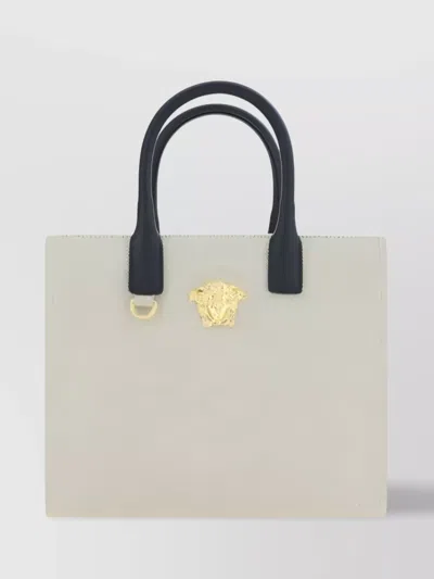 Versace Lion Head Cotton Shoulder Bag In White