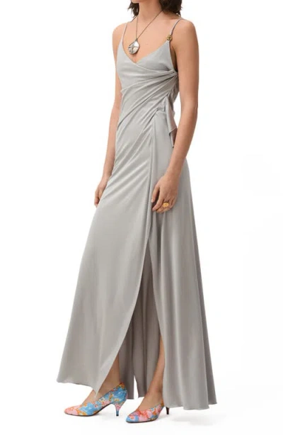 Versace Liquid Jersey Draped Gown In Gray