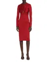 Versace Twisted Safety-pin Long-sleeve Jersey Midi Dress In Lipstick Red