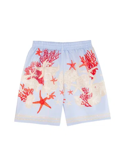 Versace Little Boy's & Boy's Barocco De La Mer Twill Silk Shorts In Blue