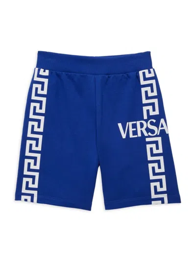 Versace Kids' Greca-print Stretch-waist Shorts In Blue