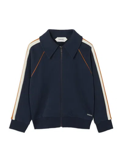 Versace Little Boy's & Boy's Greek Contrast Fleece Zip Sweatshirt In Blue