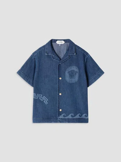 Versace Kids' Little Boy's & Boy's Laser Denim Short-sleeve Shirt In Blue
