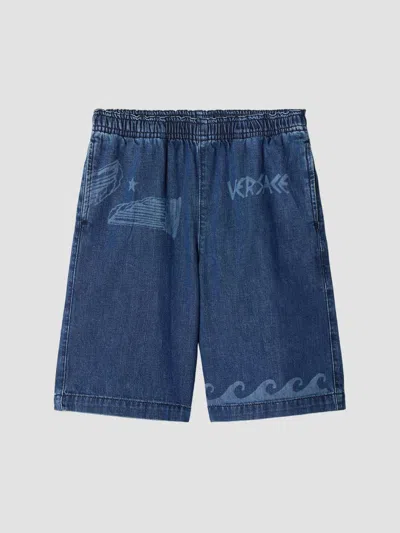 Versace Kids' Little Boy's & Boy's Laser Logo Denim Shorts In Blue