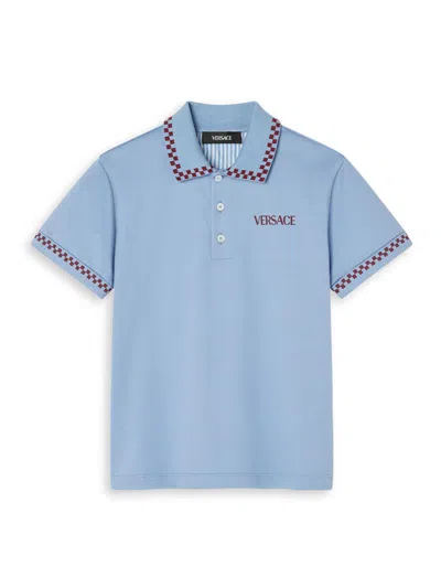 Versace Little Boy's & Boy's Logo Damier Piqué Polo Shirt In Blue