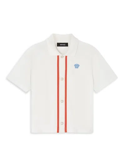 Versace Little Boy's & Boy's Medusa Embroidery Piqué Shirt In White