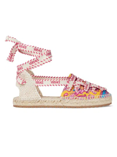 Versace Little Girl's & Girl's Barocco-print Canvas Espadrilles In White