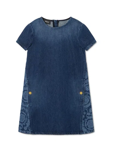Versace Little Girl's & Girl's Denim Barocco Dress In Blue