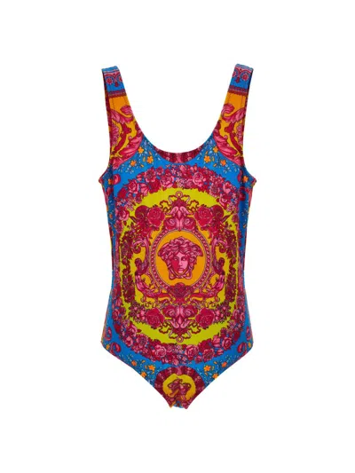 Versace Little Girl's & Girl's Electric Barocco Print One-piece Swimsuit In Red