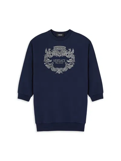 Versace Little Girl's & Girl's Logo Fleece Sweatshirt Dress In Blue