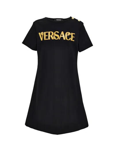 Versace Little Girl's & Girl's Logo Jersey T-shirt Dress In Black