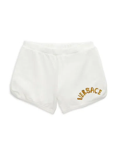 Versace Kids' La Vacanza Logo Embroidery Capsule Shorts In White