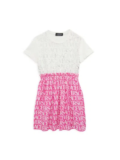 Versace Kids' Little Girl's & Girl's Monogram Studded Dress In White Pink