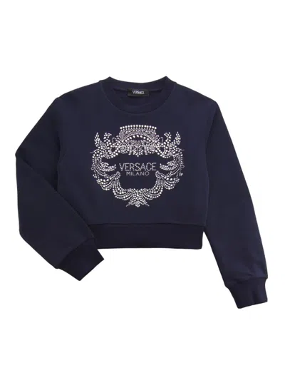 VERSACE LITTLE GIRL'S & GIRL'S RHINESTONE LOGO CREST FLEECE SWEATSHIRT