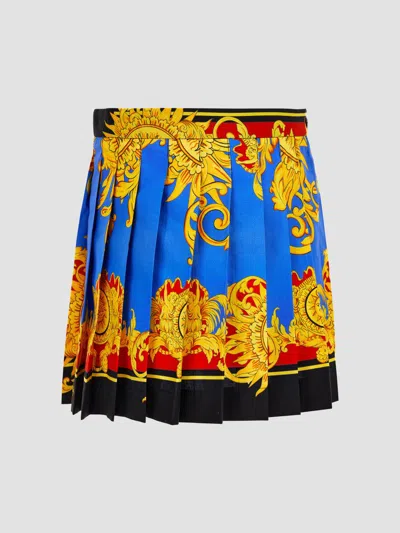 Versace Pleated Mini Skirt In Blue