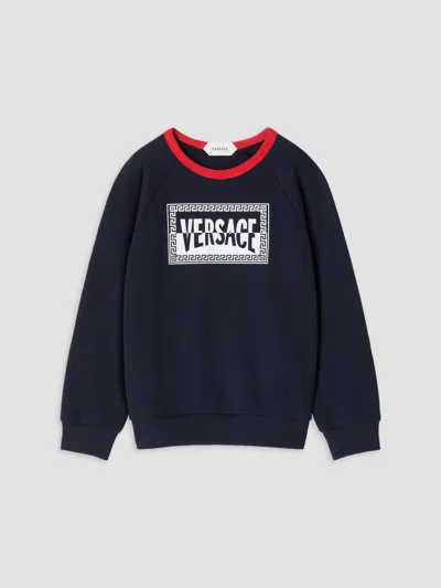 Versace Little Kid's & Kid's Logo Fleece Crewneck Sweatshirt In Blue