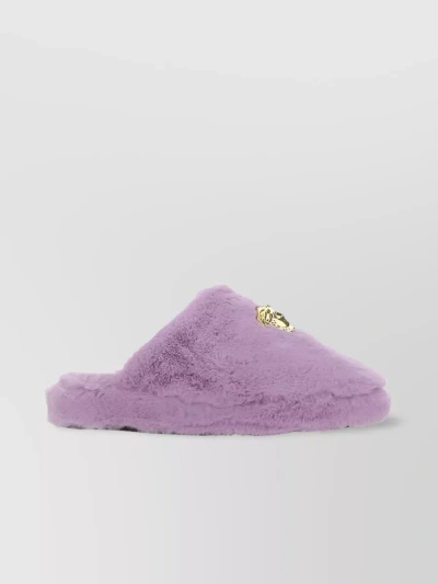 Versace Lively Style Medusa Faux-fur Slippers In Purple