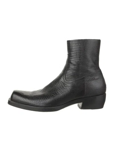 Pre-owned Versace Lizard Animal Print Boots In Black