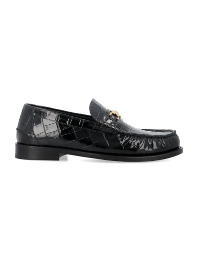 Versace Men's Croc-effect Medusa Coin Bit Loafers In Black  Gol