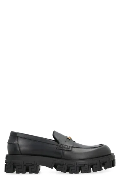 Versace Black Leather Loafers For Men
