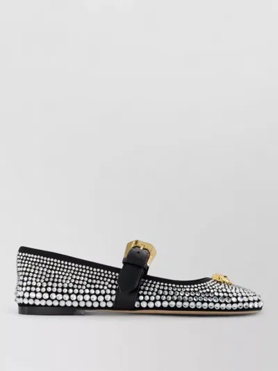 Versace Loafers Flats Leather Crystal Logo In Black