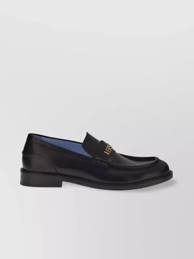 Versace Loafers Leather Rounded Toe In Black