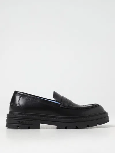 Versace Smooth Leather Adriano Loafers In In Black