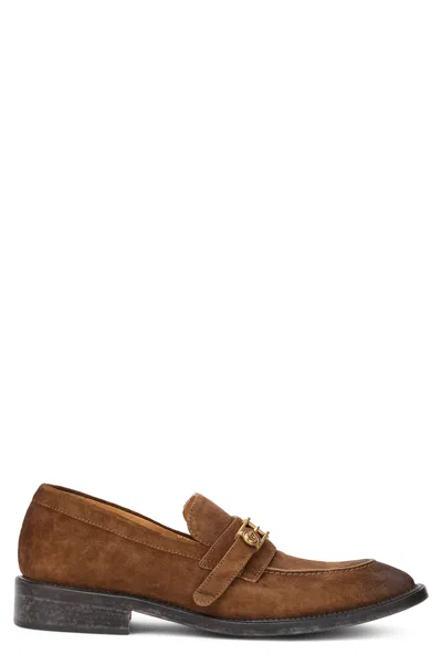 Versace Loafers With Gold Buckle In Brown