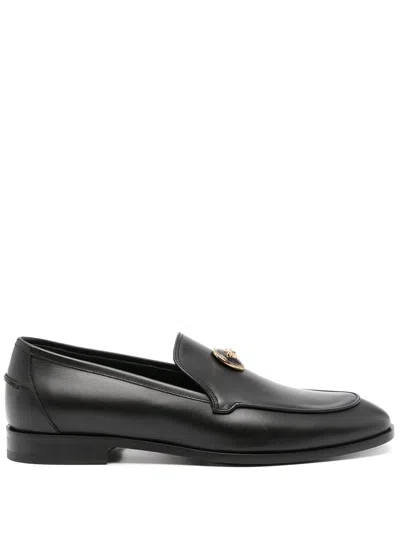 Versace Medusa-plaque Leather Loafers In Black
