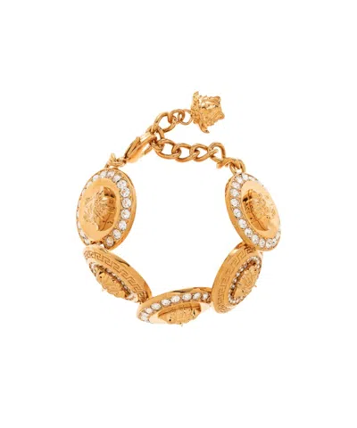 Versace Medusa Crystal-embellished Bracelet In Gold