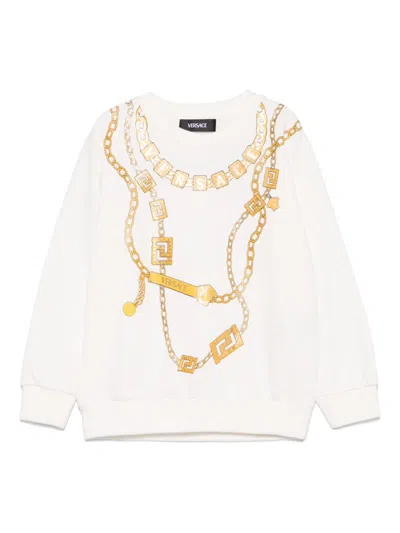 Versace Kids' Loghi Necklace-print Sweatshirt In White