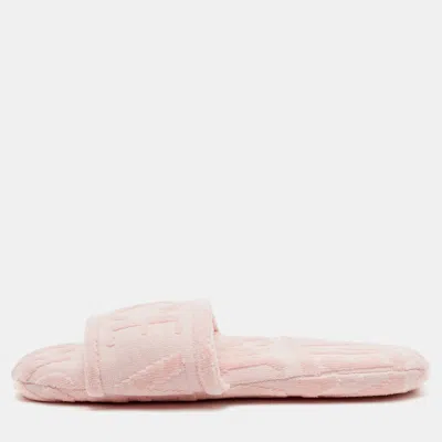 Pre-owned Versace Logo Allover Size 40 Pink Fabric Flat Flip Flops
