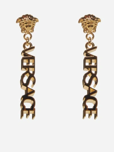 Versace Logo And Medusa Earrings In Gold