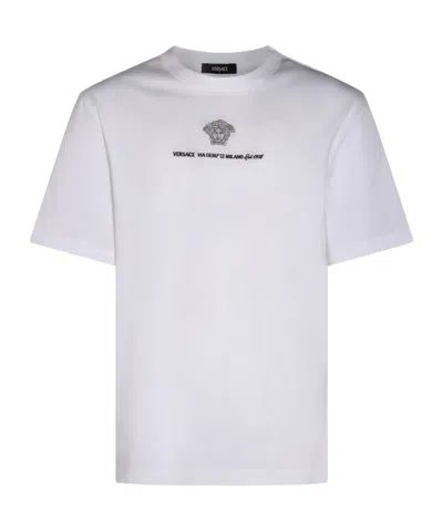 VERSACE VERSACE LOGO-EMBROIDERED CREWNECK T-SHIRT